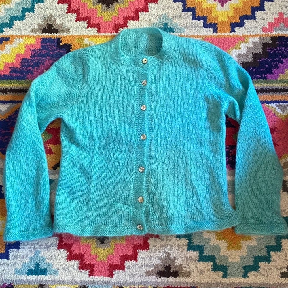Vintage 1960s Handmade Women's Mohair Turquoise Sweater